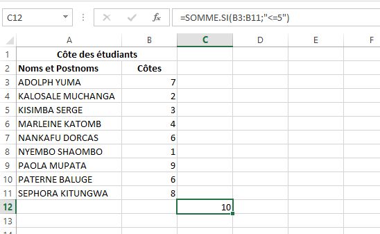 utiliser la fonction somme.si sur Excel