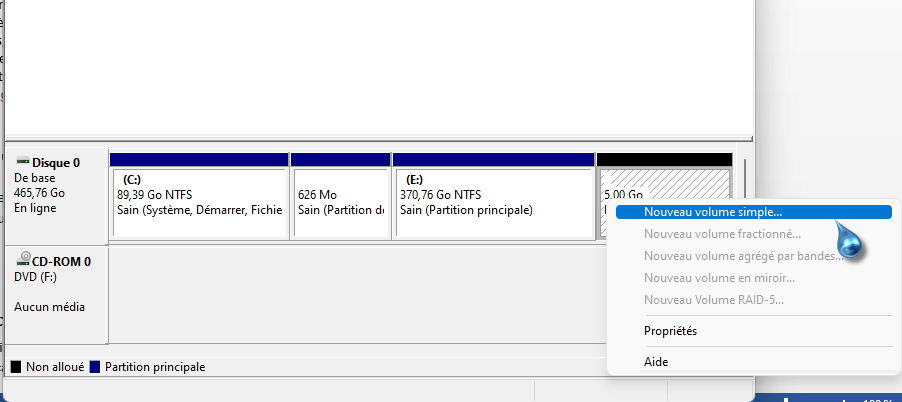 Faire la partition en Windows 11